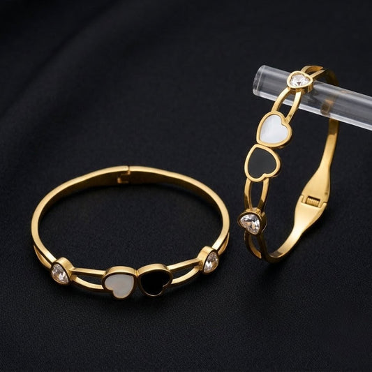 Monochromatic Enamel & Heart CZ Anti-Tarnish Gold Bangle