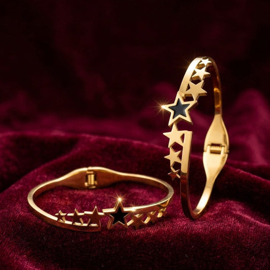 Celestial Anti tarnished Cluster Gold Oval Bangle