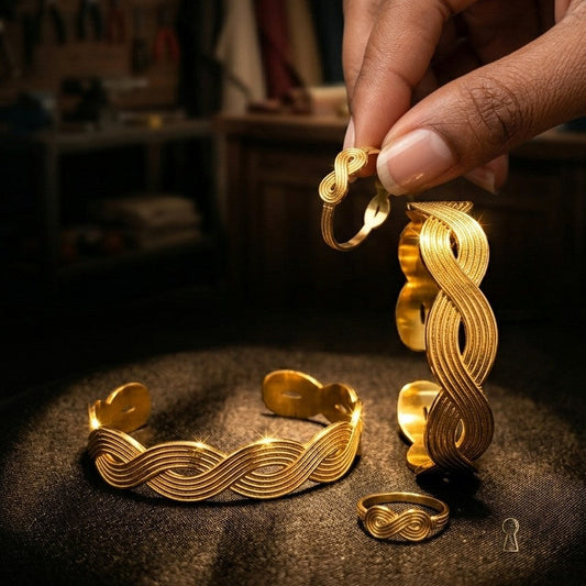 Infinity Wave Filigree Anti tarnish Cuff Bracelet & Ring Set