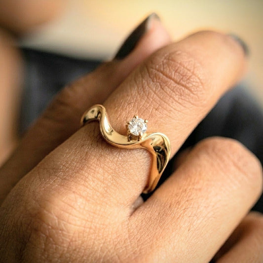 Classic Band Ring | Wavy Solitaire Open Adjustable Ring
