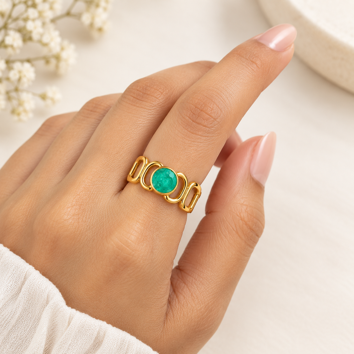 Turquoise blue Link Ring – 100% Anti Tarnish