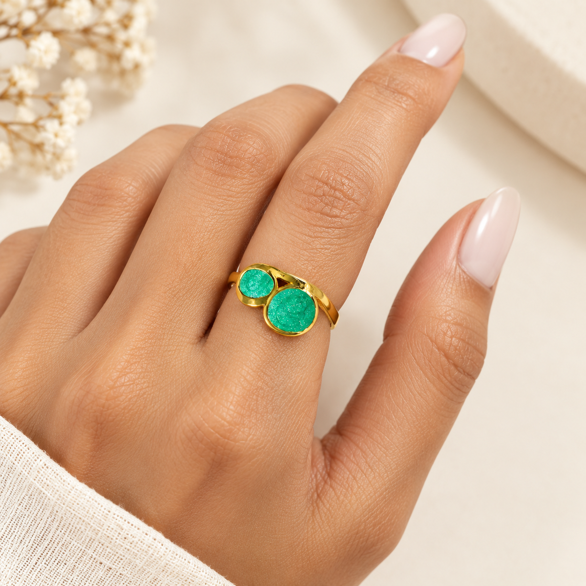 Turquoise blue Twin Open Ring – 100% Anti Tarnish