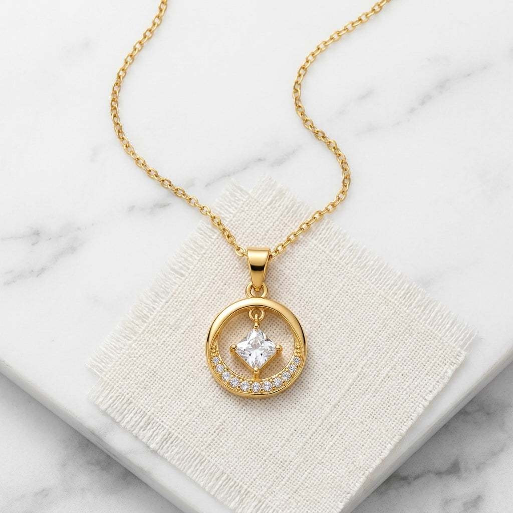 Celestial Diamond-Cut Ring Pendant Necklace