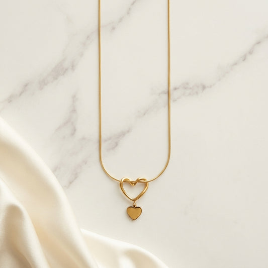 Intertwined Open Heart Drop Pendant Necklace