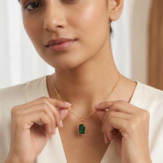 Emerald Solitaire Bezel Pendant Necklace