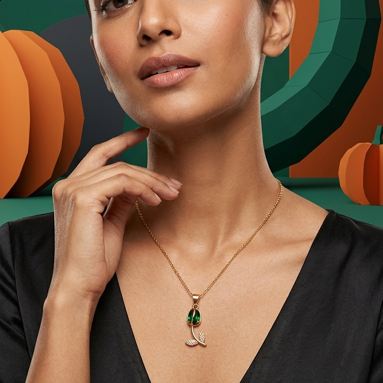 Tulip Blossom Pendant Necklace - Emerald green
