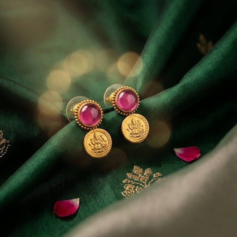 Traditional Lakshmi Coin Necklace with Matching Earrings Set