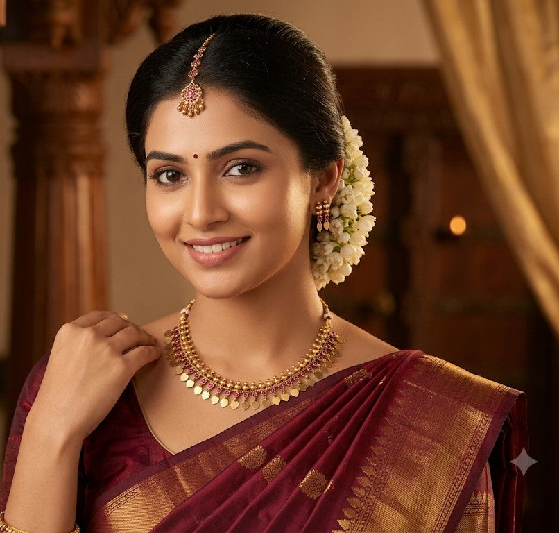 Meta-Glow Elakkathali Choker with pink stone