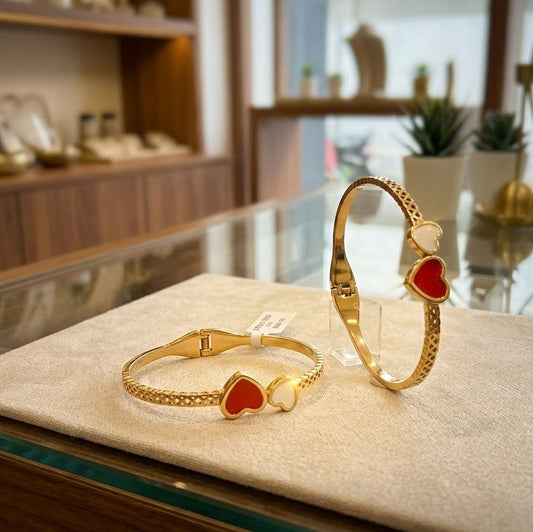 Dual Heart Textured Anti tarnished Hinged Bangle | Price/Piece