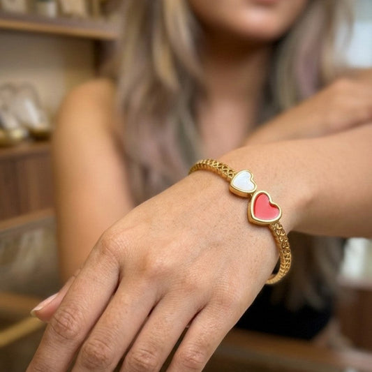 Dual Heart Textured Anti tarnished Hinged Bangle | Price/Piece