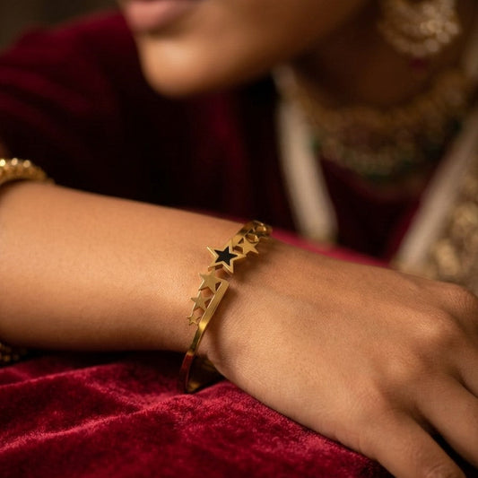 Celestial Anti tarnished Cluster Gold Oval Bangle
