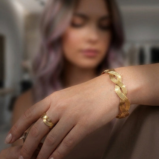 Infinity Wave Filigree Anti tarnish Cuff Bracelet & Ring Set