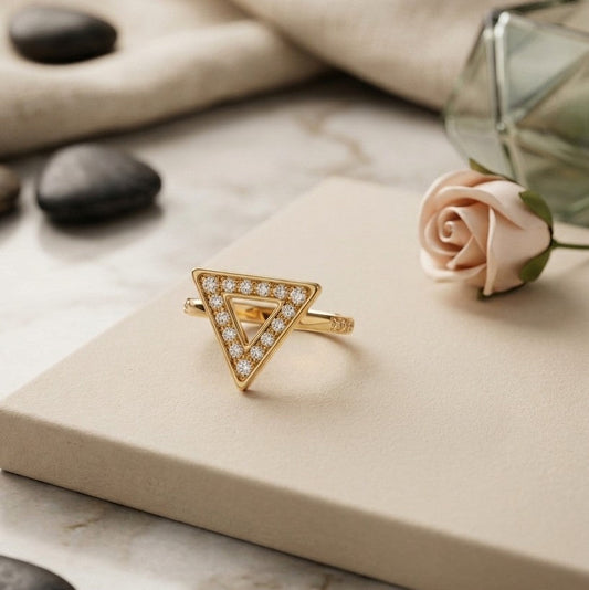 Geometric Pavé Triangle Ring