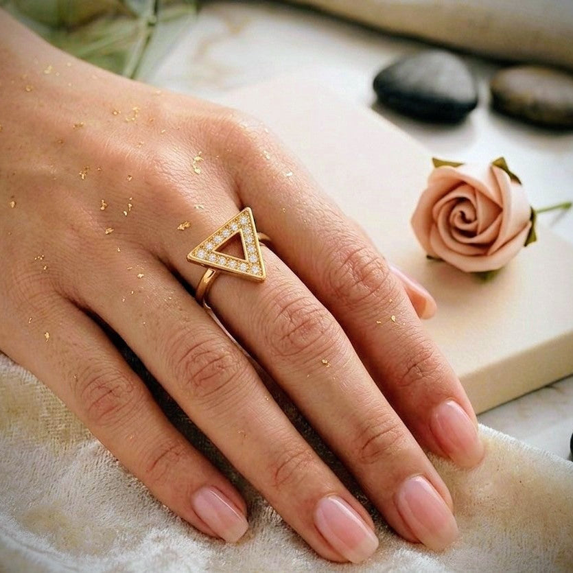 Geometric Pavé Triangle Ring