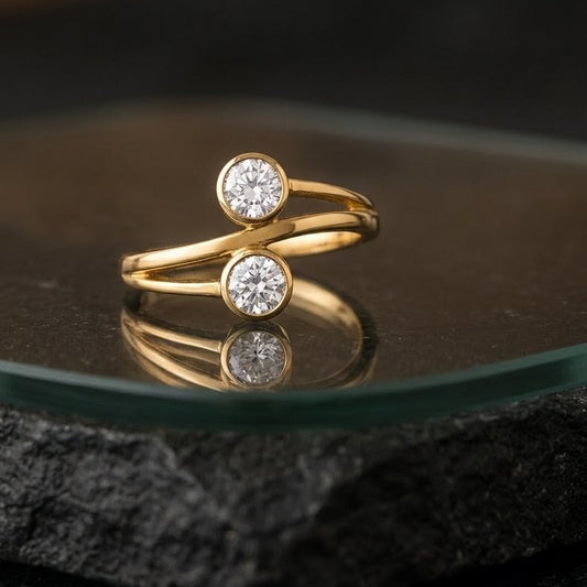Dual Solitaire Bypass Gold Ring | Minimal Band Ring