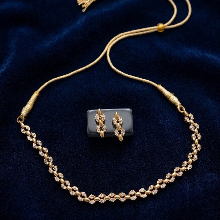 Elegant American Diamond (AD) Delicate Necklace Set with Earrings