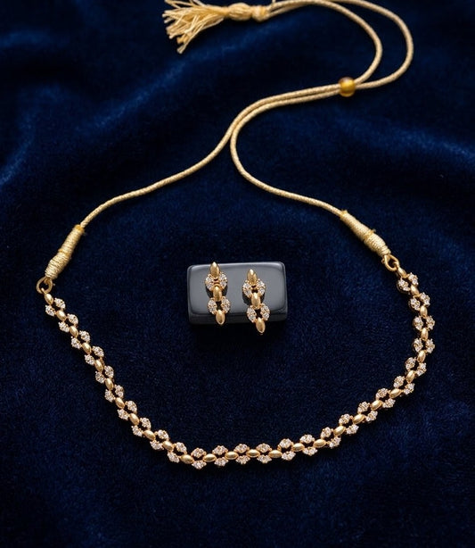 Elegant Gold-Plated American Diamond (AD) Delicate Necklace Set with Earrings
