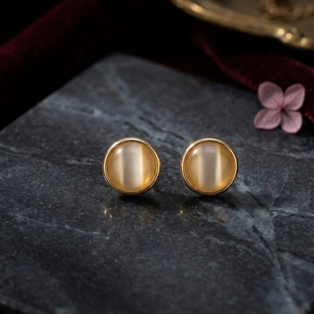 Glden stone Round Stud Earrings | Golden Opaline Glow Round Stud Earrings