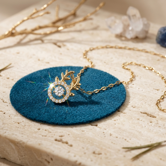Reindeer Antler Crystal Ring Pendant Necklace