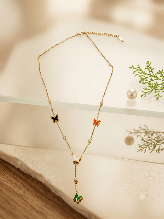 Multicolor Butterfly Y-Drop Station Necklace