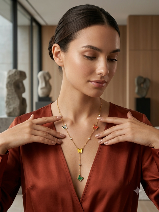 Multicolor Butterfly Y-Drop Station Necklace