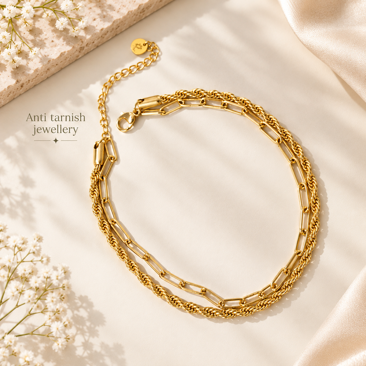 Layered Rope Chain Anklet – 100% Anti Tarnish