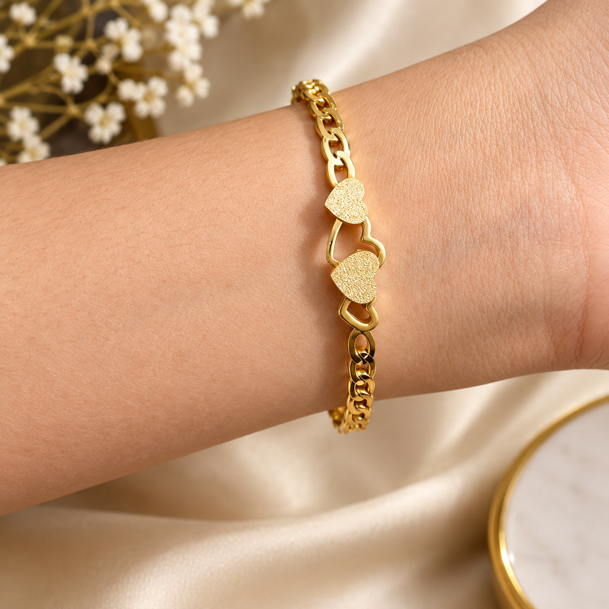 Double Heart Charm Bracelet | Anti Tarnish