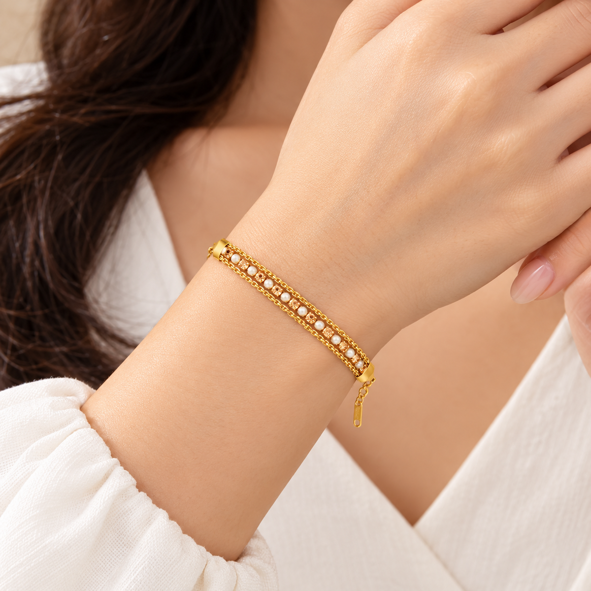 Pearl & Stone Multi-Strand Bracelet – 100% Anti Tarnish