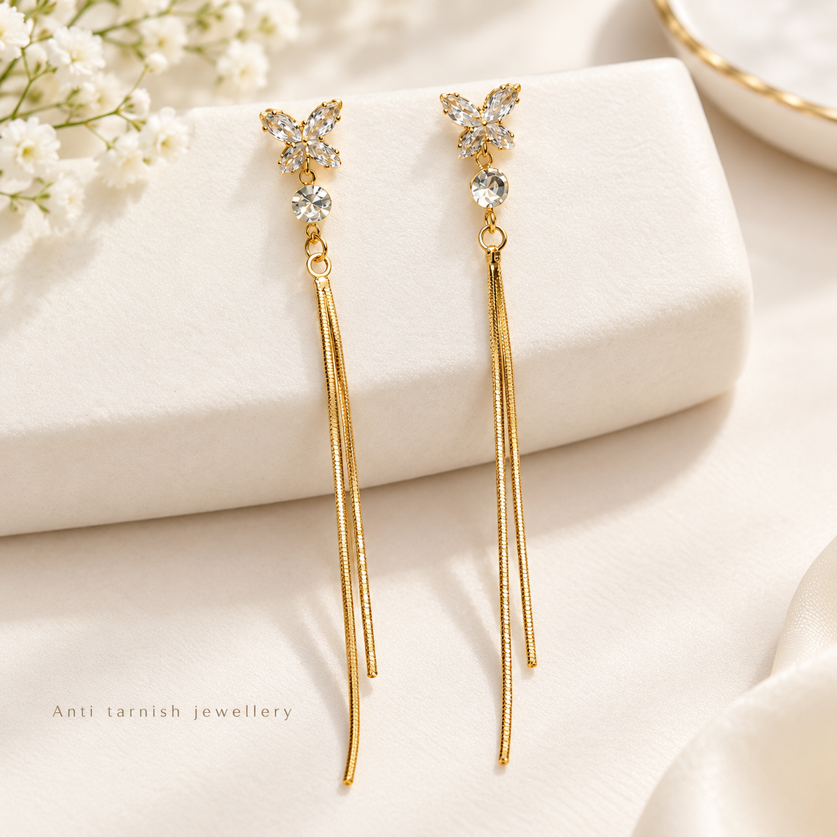 Crystal Flower Tassel Earrings | 100% Anti tarnish