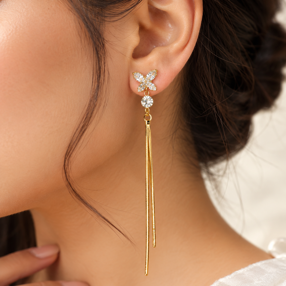 Crystal Flower Tassel Earrings | 100% Anti tarnish