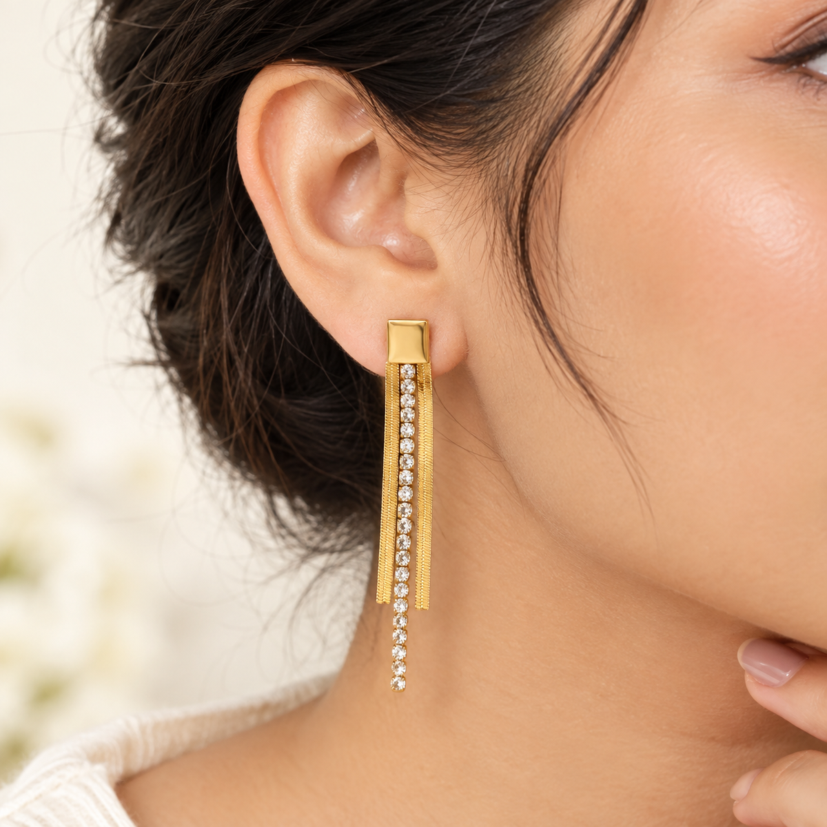 Crystal Line Tassel Earrings | 100% Anti tarnish