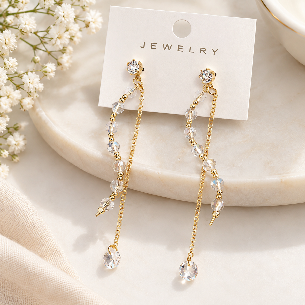Crystal Bead Chain Drop Earrings | 100% Anti tarnish