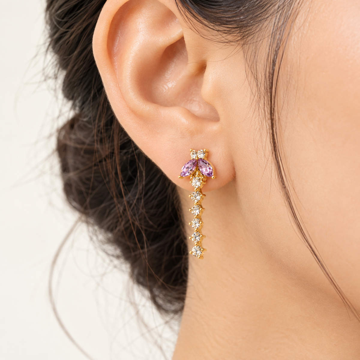 Pink Petal Crystal Drop Earrings | 100% Anti tarnish