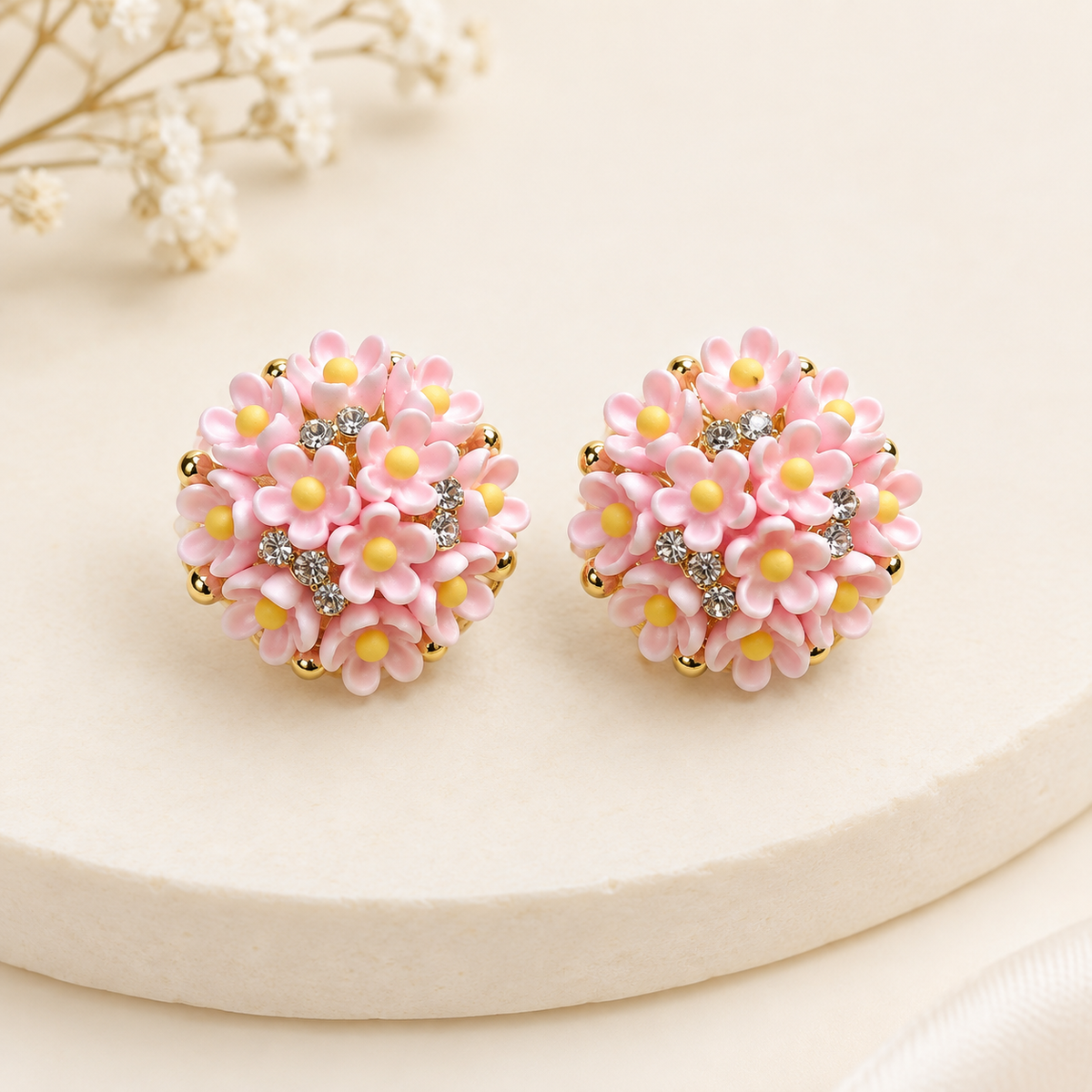 Pink Daisy Cluster Stud Earrings | 100% Anti tarnish