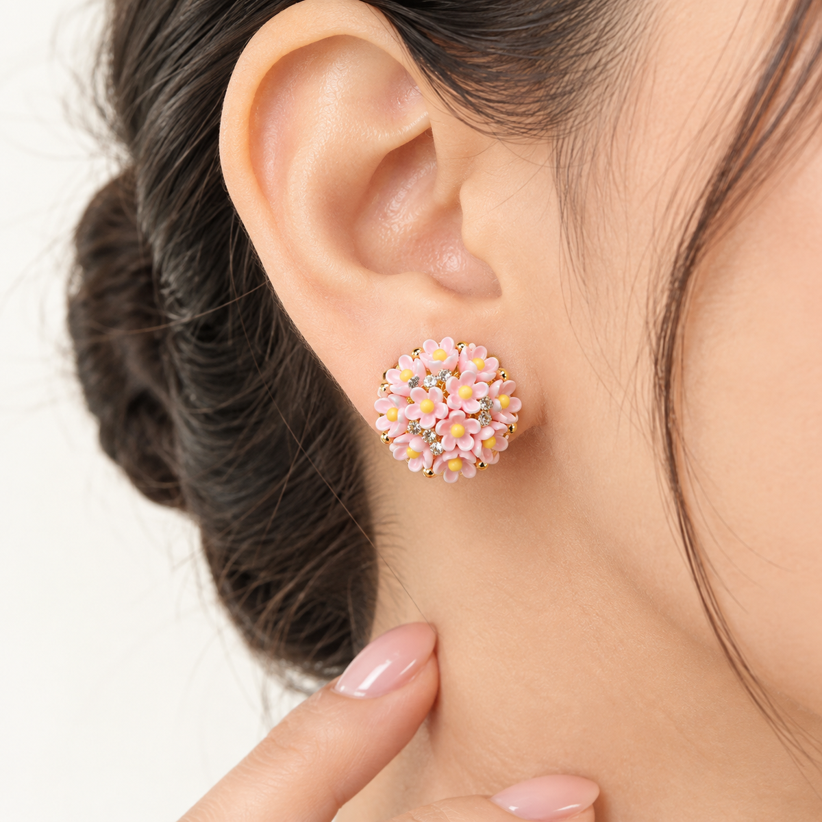 Pink Daisy Cluster Stud Earrings | 100% Anti tarnish