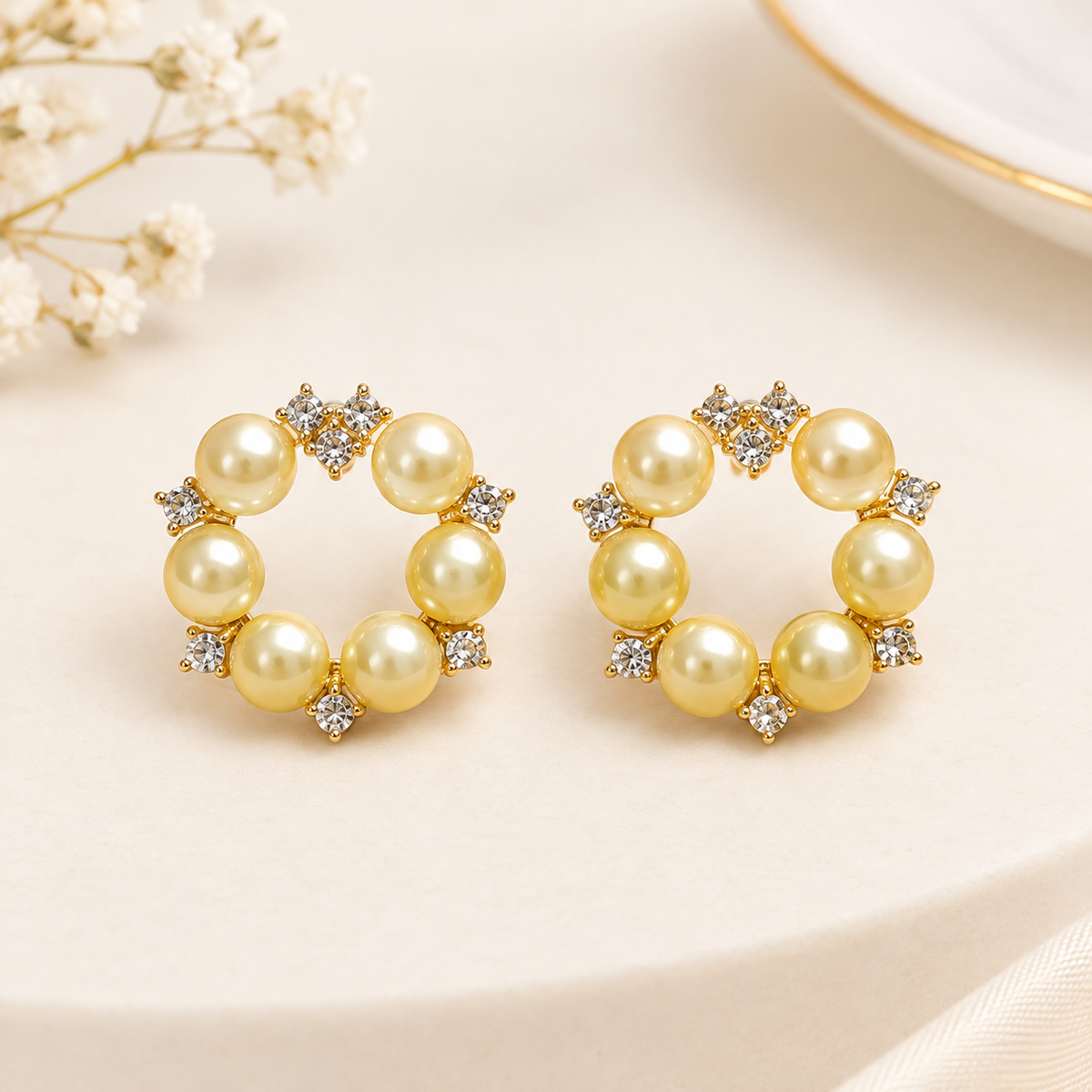Pearl Circle Crystal Stud Earrings | 100% Anti tarnish