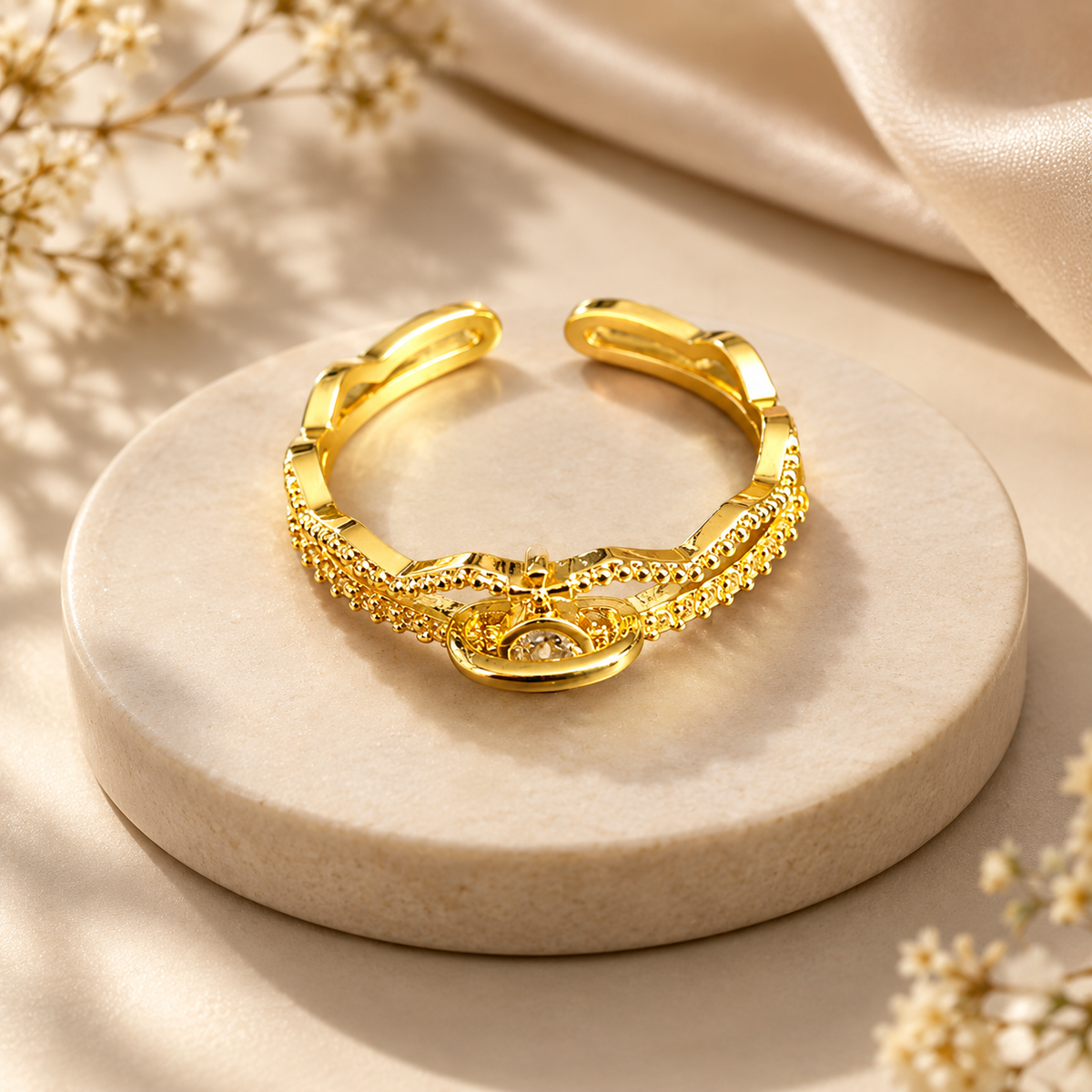Beaded Charm Open Ring – 100% Anti Tarnish
