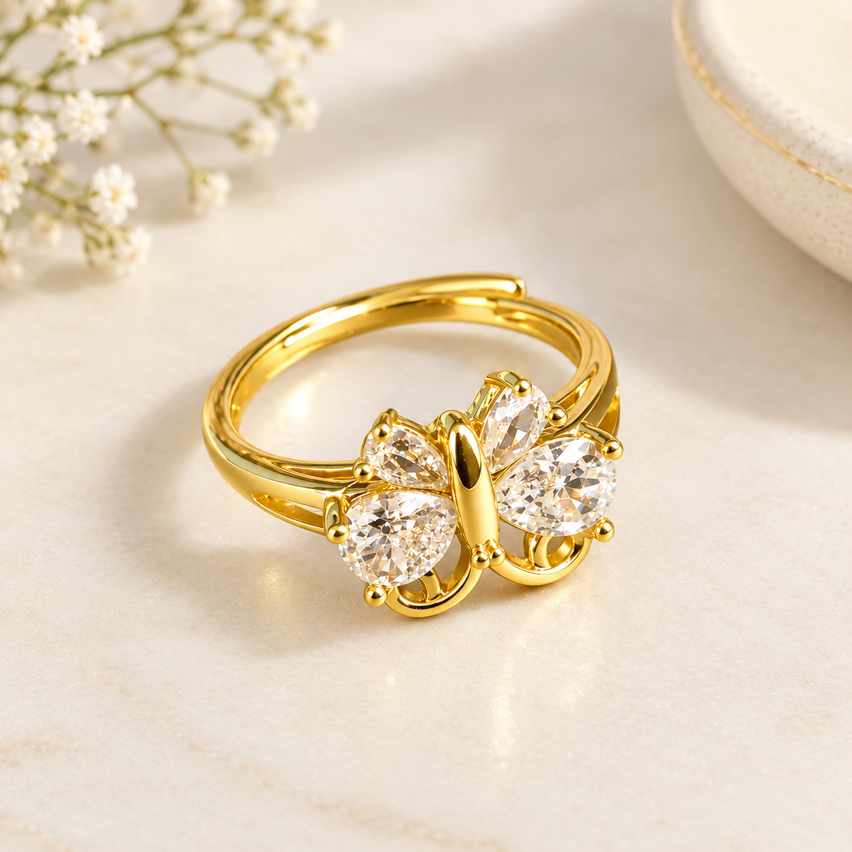 Crystal Butterfly Ring – 100% Anti Tarnish