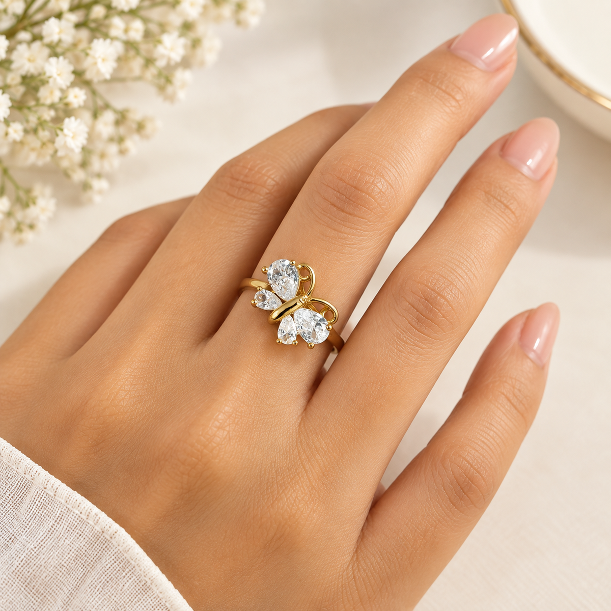 Crystal Butterfly Ring – 100% Anti Tarnish