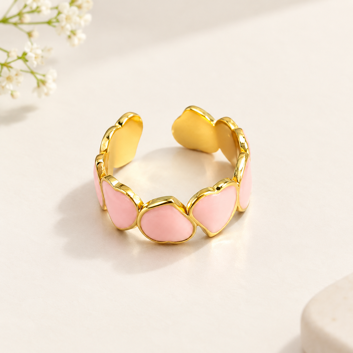 Pink Hearts  Ring – 100% Anti Tarnish