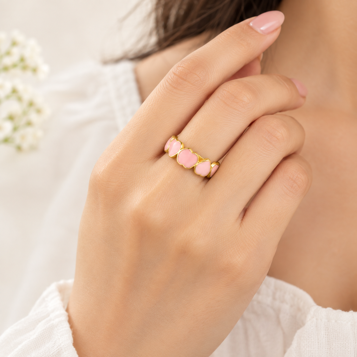 Pink Hearts  Ring – 100% Anti Tarnish