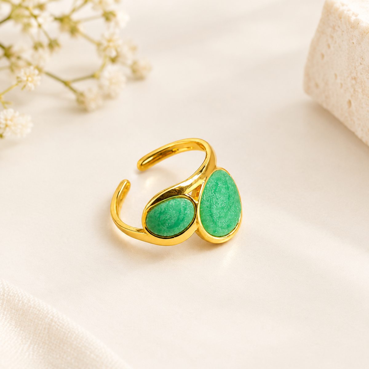 Turquoise blue  Twin  Open Ring – 100% Anti Tarnish