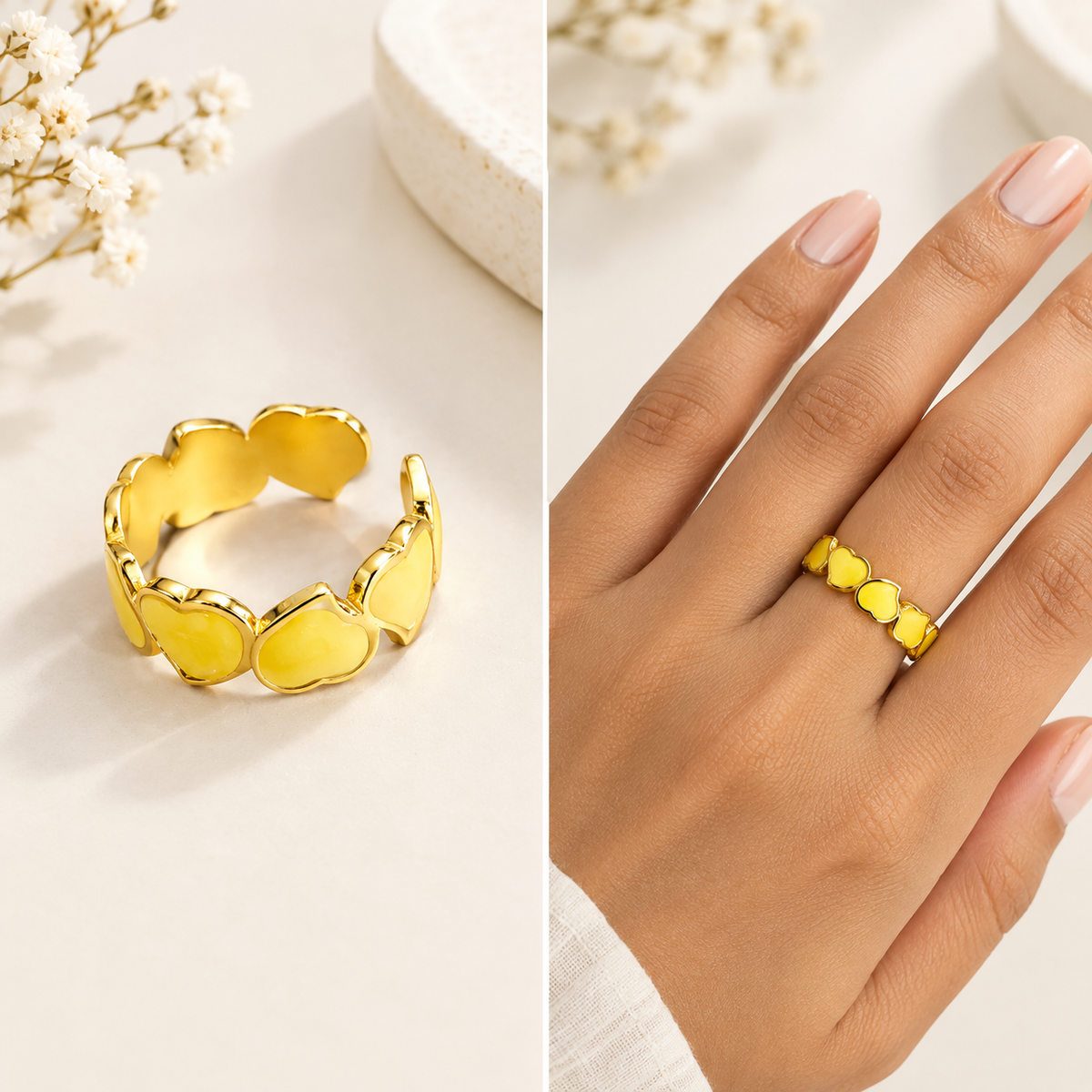Sunshine Yellow Hearts Ring – 100% Anti Tarnish