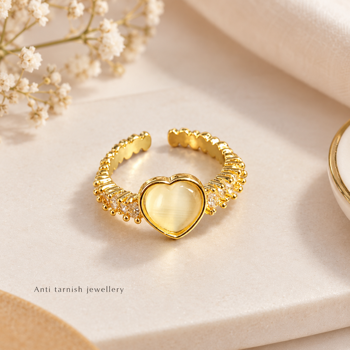 Glow Heart Open Ring – 100% Anti Tarnish