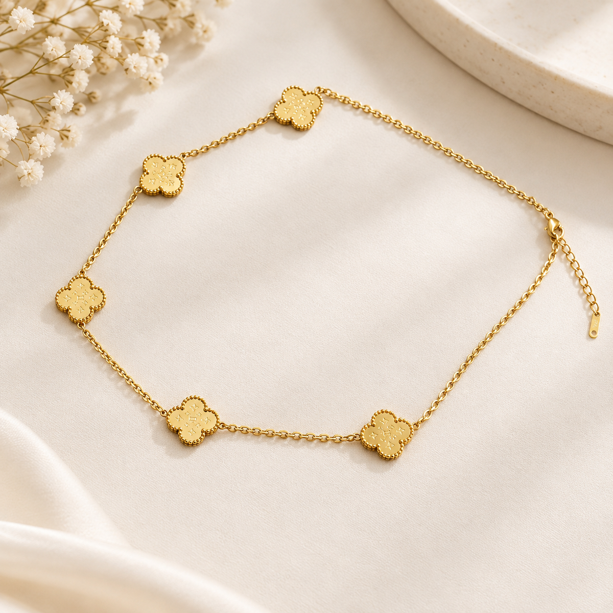 Five Clover Charm Anti Tarnish Necklace