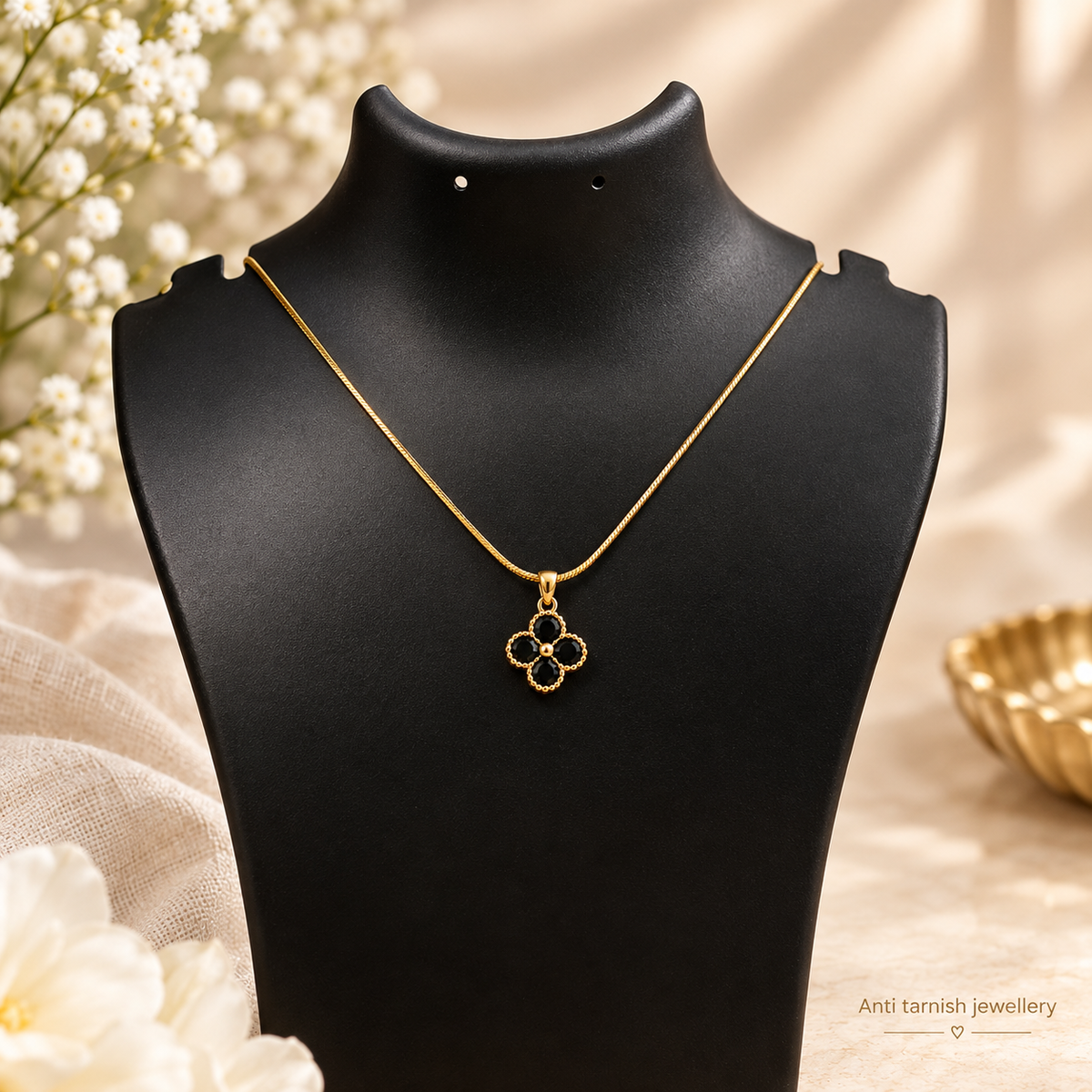 Midnight Black Clover Anti Tarnish Necklace