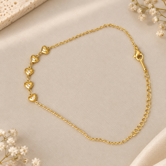 Five Heart Charm Anti Tarnish Anklet