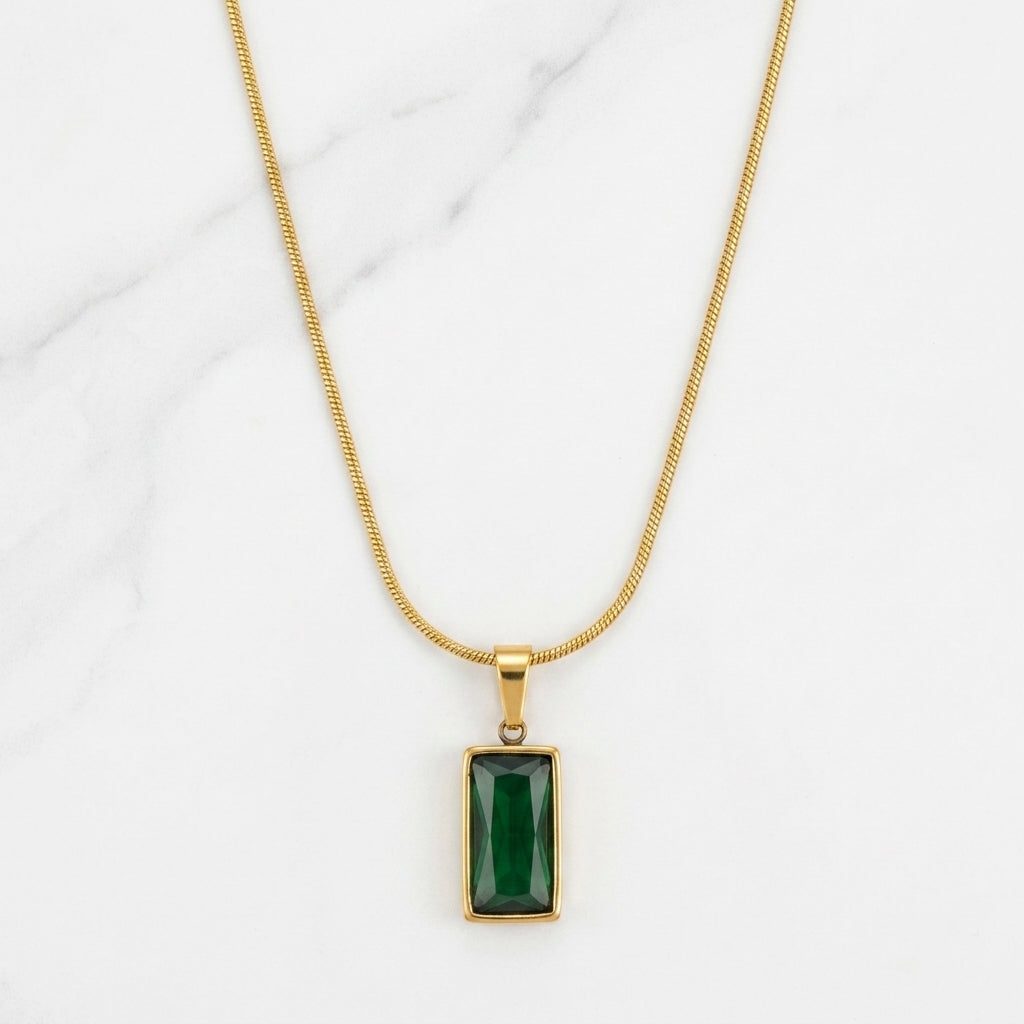 Emerald Solitaire Bezel Pendant Necklace