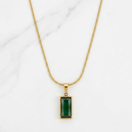 Emerald Solitaire Bezel Pendant Necklace