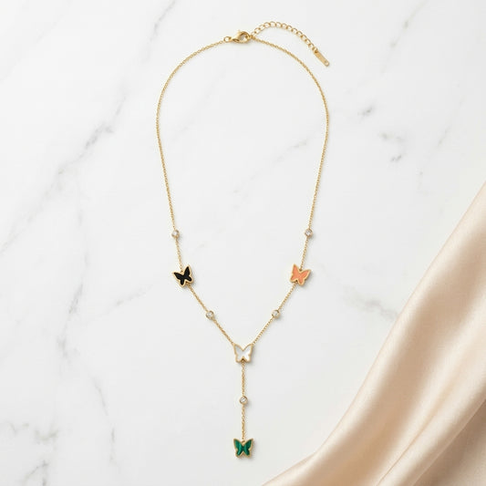 Multicolor Butterfly Y-Drop Station Necklace